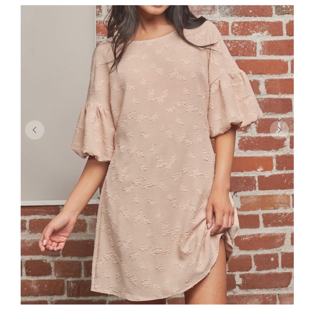 Boho Textured Fabric Balloon Sleeve Dress